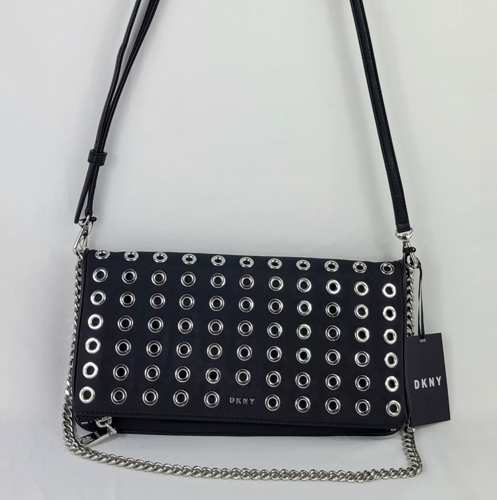 DKNY Grommet Stud Clutch - Black/Silver,